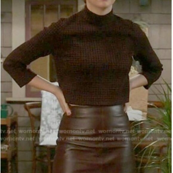 Theory Sweaters - Theory Harmona Houndstooth Printed‎ Burgundy Wool Mock Neck Top Sweater Size S